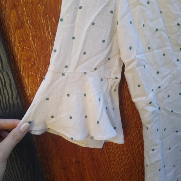 Free People All Yours Cream Green Polka Dot Wrap Bust Tie Mini Dress Small 4 - Picture 14 of 16